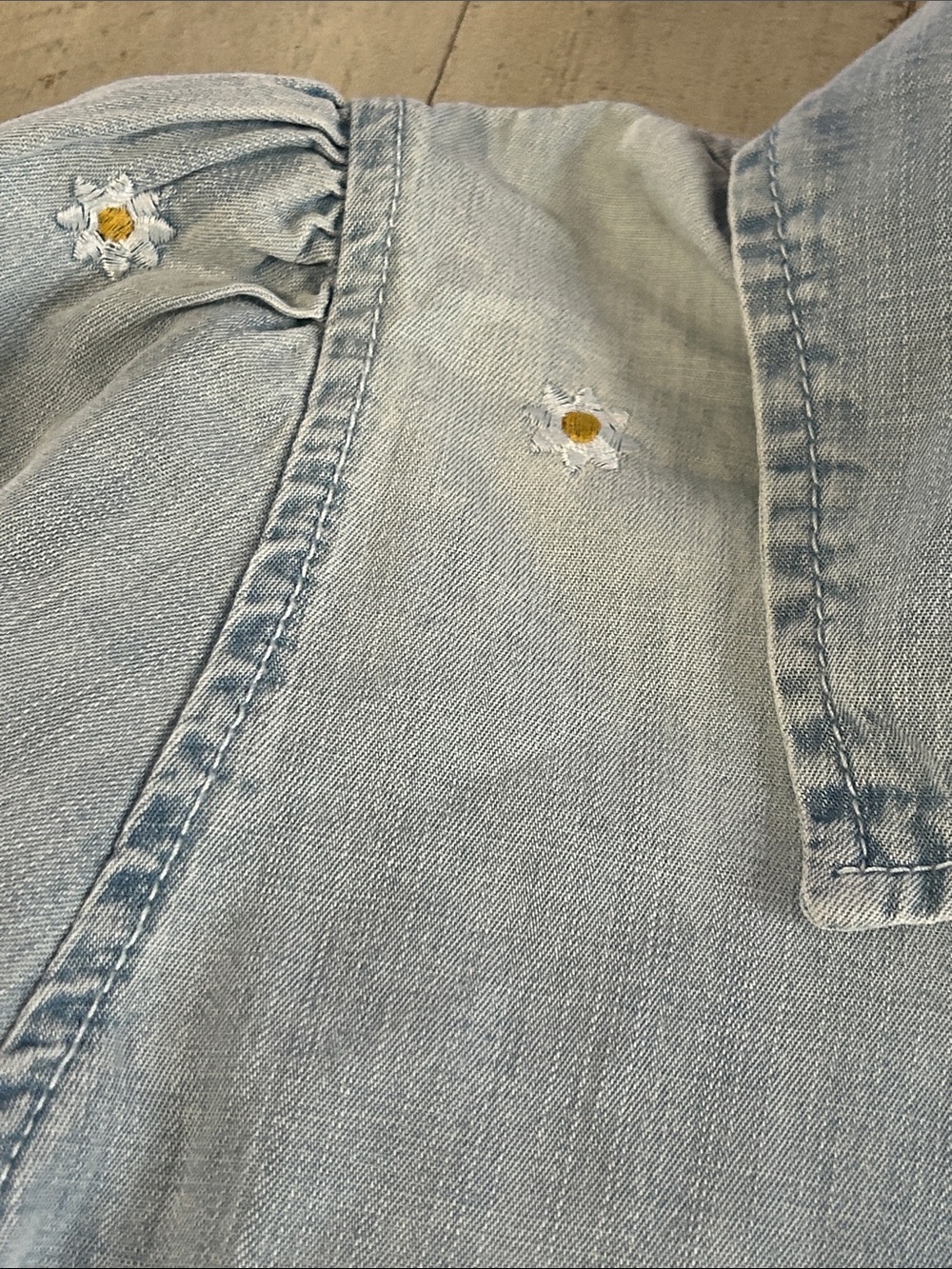 Kensie Light Wash Denim Shirt with Daisy Embroidery - Picture 6 of 6